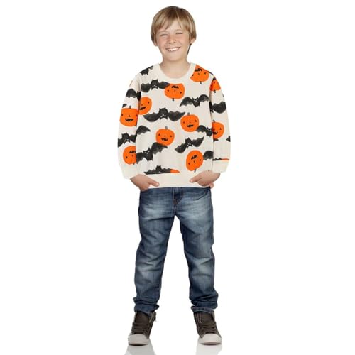 2024 New T Shirt Sweatshirt For Kids Cute Pumpkin Bat Print Crew Neck Pullover Shirt Funny Tops Cotton Pullover Outfits3