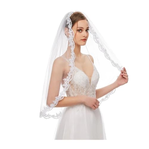 Velo de novia encaje corto de 1 capa para tocados de mujer de bodas