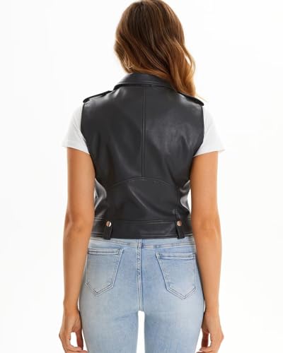 Faux Leather Vest For Women Zipper Cropped Sleeveless Biker Moto Slim PU Motorcycle Waistcoat3