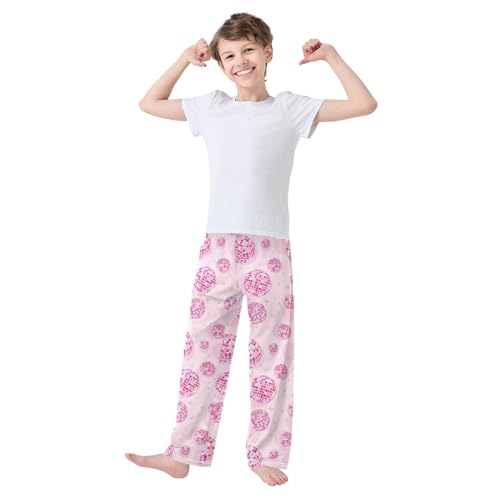 Pink Stars Disco Balls Pajama Pants Long Sleep PJ Pant Pajama Bottoms Elastic Waist Lounge Pants with 2 Pockets M2
