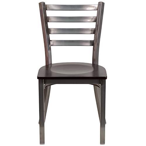 Image of Flash Furniture 2 Pack HERCULES Series Clear Coated Ladder Back Metal Restaurant Chair - Walnut Wood Seat