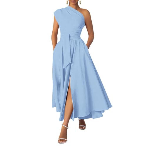 Ekaliy Women's Long Formal Dress One Shoulder Wedding Guest Maxi Dress
