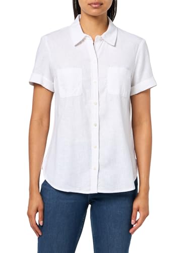 Nautica Women's Linen Blend Short Sleeve Camp Shirt Bright White, X-Large