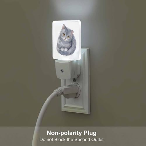 Image of LED Night Light,Creative Artistic Grey Cat LED Night Light Plug into Wall with Dusk to Dawn Light Sensor White Energy Efficient Nightlight for Bedroom Bathroom Hallway Living Room Kitchen