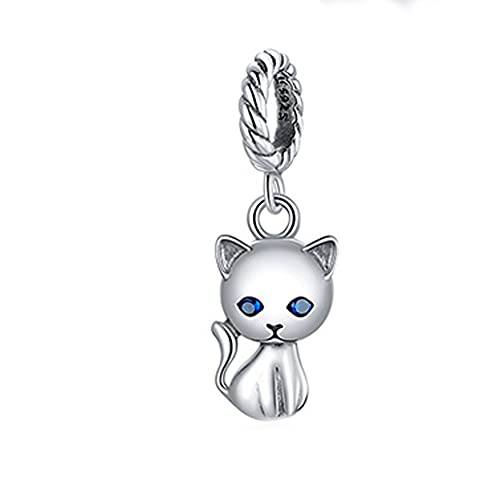 Dije de gato en plata de ley 925 para pulseras europeas