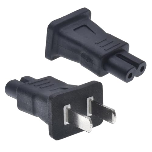 Adaptateur 2 broches C7 femelle compact et coudé à angle droit noir