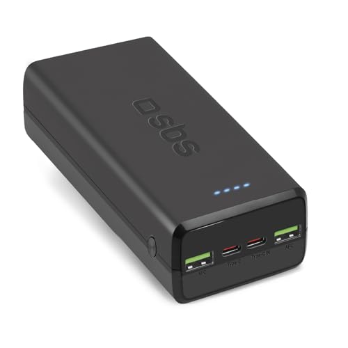 SBS PowerBank 30K FAST, 30000mAh Power Delivery, Ricarica Rapida 20W, Adaptive Fast Charge (AFC), Led di Stato, USB-C, USB-A, Caricabatterie per iPhone, iPad, AirPods, Samsung, Tablet, Smartphone