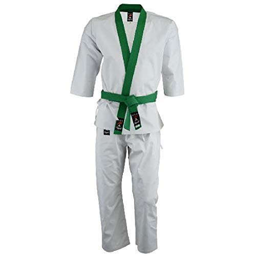 Tenue Tang Soo Do Playwell bordure vert 160cm pour éviter les déchirures au combat