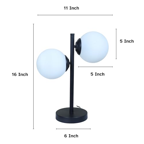Image of tu casa Black Metal Table Lamp | Dual White Glass Shades | Durable Metal Construction | Modern Home Decor | Without Bulb | Ambient Lighting for Bedroom, Living Room, Lounge, Office & Festival Gifting