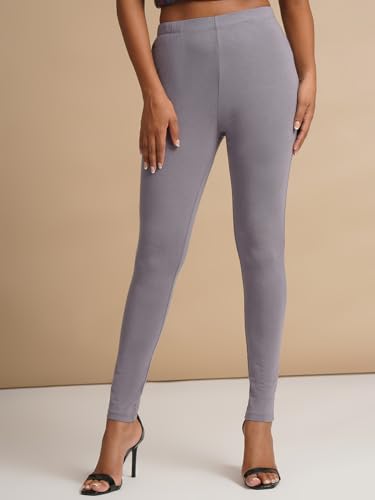 Image of ONE SKY Women Full Length Leggings | Cotton Modal Spandex Blend | High Waist Stretchable & Bio-Washed Fabric | Colour-Lock Technology | Comfortable Leggings for Women