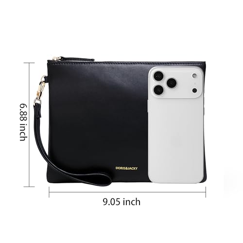 Image of DORIS&JACKY Lambskin Leather Wristlet Clutch Purse Women Large Phone Wallet