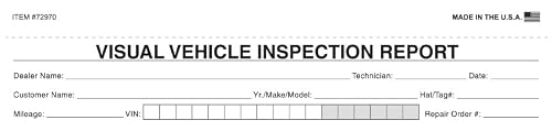 Visual Vehicle Inspection Report Forms - 2 Part Carbonless Auto Inspection Checklist Sheets - Multi Point Vehicle Checkup & Service Inspection Forms, Snap-Out White Canary 8.5 x 11 - Pack of 500