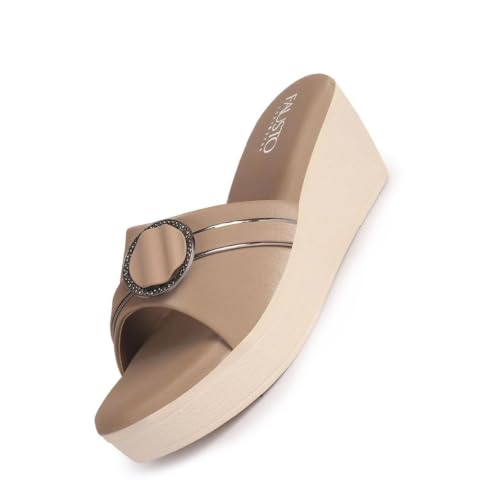 Image of FAUSTO Women Buckle Design Wedge Heel Sandals | Comfortable Slip-On Platform Slides For All Day Wear, Casual and Party | Soft Cushioned Insole