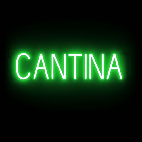 Image of SpellBrite LED Neon CANTINA Sign for Business - Green, 26 inch x 6 inch | Ultra-Bright Click-Together Signage for Bars & Restaurants, with Visibility from 500 ft - 8 Animations, 6 Brightness Levels