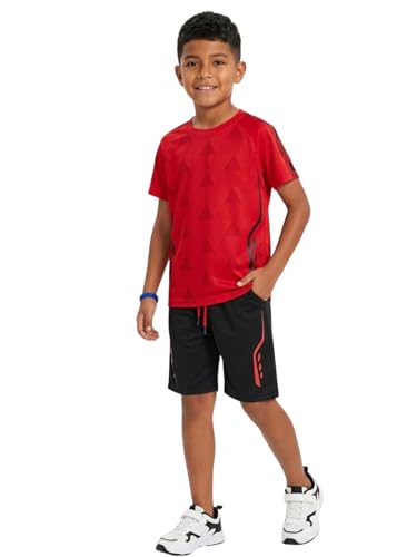 La Mejor Selección de Ropa de Deportes de invierno los preferidos por los clientes. 44 Conjunto Deportivo para Niño, Ropa de Niños Invierno 6 a 16 Años, Playera y Shorts, Azul Rojo y Negro (Rojo, 6)
