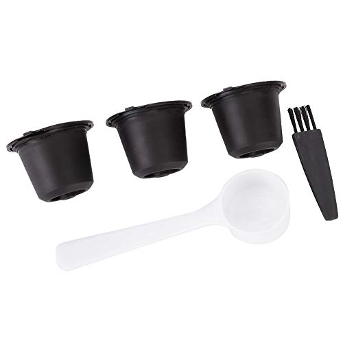 TOPINCN Cápsulas de café Reutilizables, Paquete de 3 Cápsulas Recargables de PP Apto para Uso Alimentario y Acero Inoxidable para Incluye Cuchara y cepillo. (BLACK)