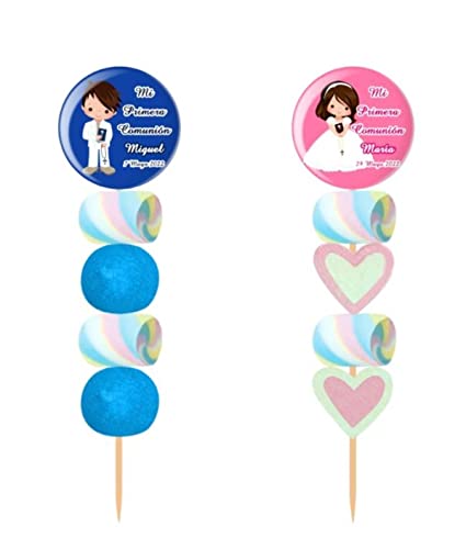 Lote de 30 Originales Brochetas de Golosinas Personalizables 'Chapa Alfiler Comunión '(A Elegir). Recuerdos. Detalles y Regalos para Fiestas de Cumpleaños, Bodas, Bautizos.DC. (NIÑA)