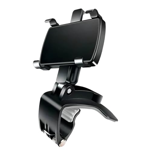 UHANBUT Car Phone Mount, 360° Rotatable ABS Auto Rearview Mirror Cellphone Bracket Clip with Non-Slip Base, Multifunctional Vehicle Interior Dash Phone Holder for 3 to 7 Inch Smartphones