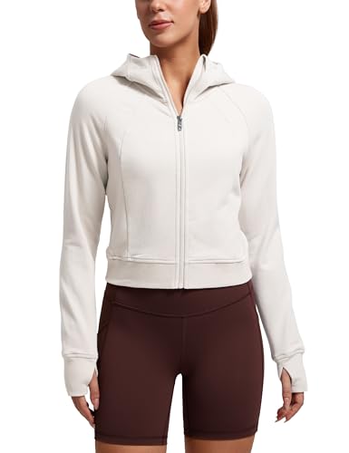 CRZ YOGA Womens Fleece Zip Up Cropped Hoodie Workout Jacket