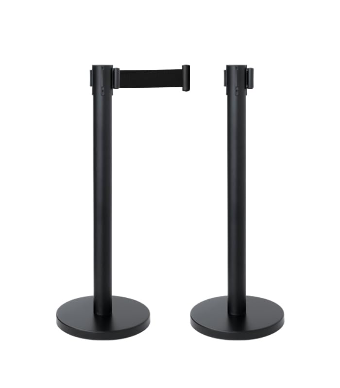 Cashdisplay Pack 2 Postes Separadores con Cinta Extensible de 2 METROS – Poste Separador de Zonas en Negro – Cinta...