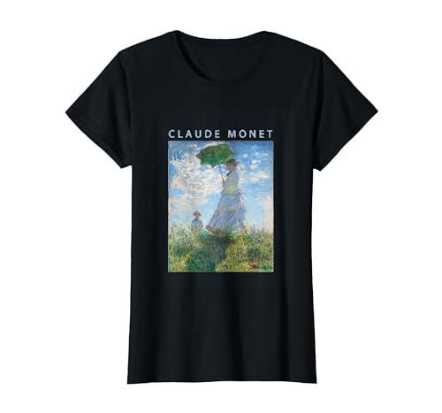 Claude Monet Camiseta Divertida, Arte, sombrilla, impresionismo, Pintura, Hombres, Mujeres, Ropa Divertida, Arte, Regalo, Pintura al óleo Camiseta, Mujer, Negro, S