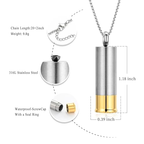 Oinsi Shotgun Shell Cremation Jewelry Urn Necklace For Ashes Of Loved Ones -Dad/Mom/Son/Grandma/Grandpa Cylinder Memorial Locket Pendant Necklace2