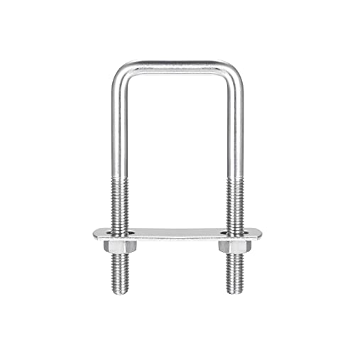 Image of uxcell Square U-Bolts, 2 Sets 42mm(1.65 inch) Inner Width 100mm Length M8 304 Stainless Steel U Clamp Bolt with Nuts and Plates, for Boat Trailer