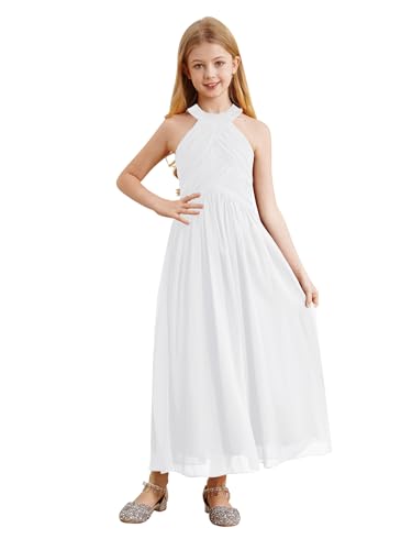 Vestido largo de gasa para niñas Alvivi cuello hálter ceremonia fiesta