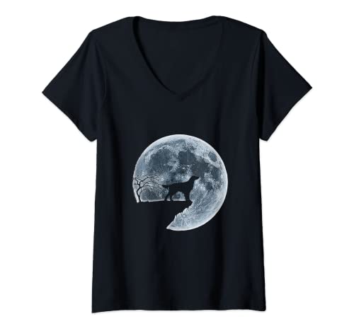 Womens English Setter Halloween Costume Moon Silhouette V-Neck T-Shirt
