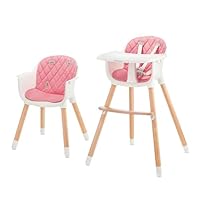 Kinderkraft Sienna 2-in-1 Highchair, Baby Chair, Combination High Chair, Wooden Legs, 5-Point Harness, Footrest, Removable Tray, Non-Slip Chair Leg Caps, from 6 Months to 4 Years, Pink