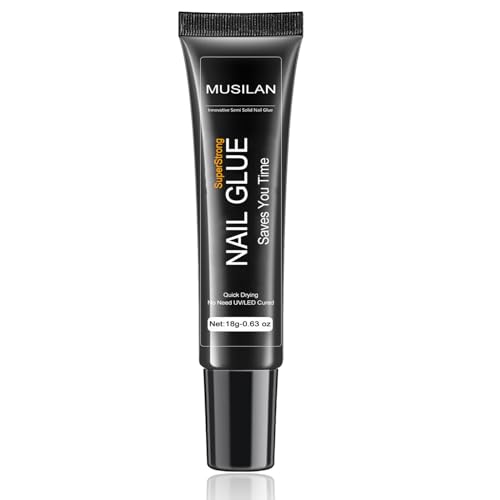 MUSILAN 18g Semi solide Colle à ongles Extra Forte pour Faux ongles - Pas Besoin de Lampe UV, Rhinestone Glue séchage rapide et longue durée Nail Gel Glue pour Ongles Acryliques Colle Capsule Ongle