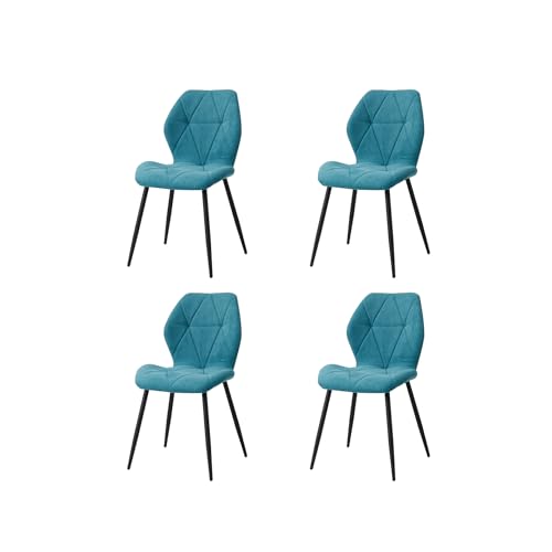GrandCA HOME Lot de 4 Chaises de Salle à Manger, Chaises de Cuisine Nordiques, Chaises Rembourrées avec Pieds en Métal, Coussins en Tissu Losange, Lac Bleu-R