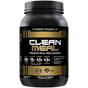 Kaged Muscle Clean Meal; Meal Replacement Shake with Whey Protein Isolate, Clean Carbs, MCT Oil Fats, Organic Vitamins and Minerals, Vanilla Cake, 20 servings