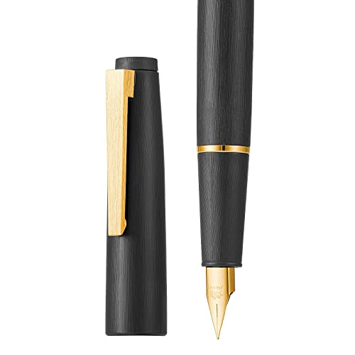 Jinhao 80 Black Fiber Brushed Fountain Pen, Extra Fine Nib with Converter and Small Pen Bag Set (Golden Clip) - Image 3