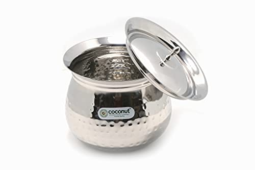 Image of Coconut Stainless Steel - Cookware /Gaze Hammered Handi with Lid-1 Unit - Capacity - 1400 ML