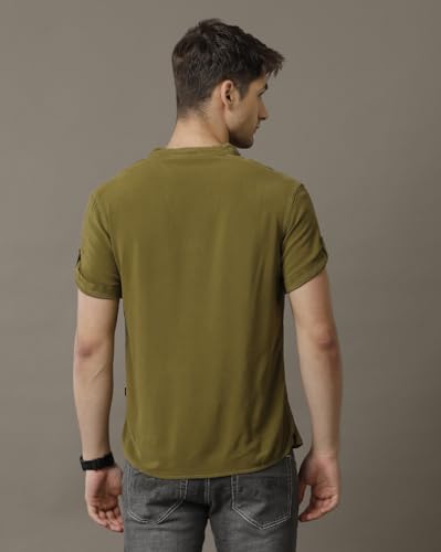 Image of Identiti MenSlim Fit Half Sleeve Solid Smart V Placket Casual Shirts