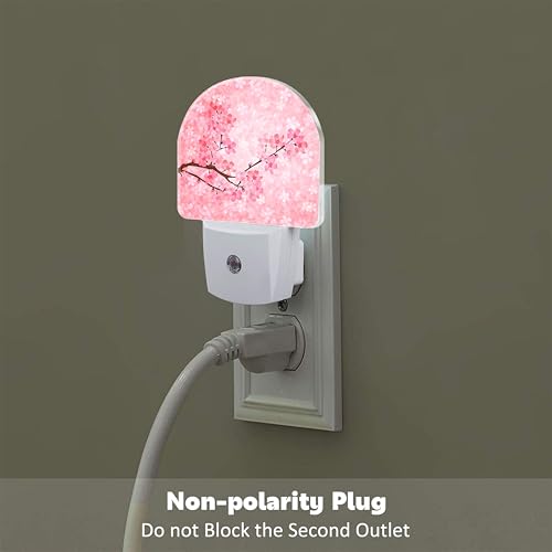 Image of Pink Cherry Blossoms Night Light Plug into Wall, Blooming Cherry Tree Dusk to Dawn Night Light Plug in,0.5w Energy Saving Sleep Friendly NightLight for Kids Boys Girls Home Decor