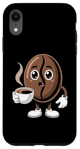コーヒー豆 マスコット かわいい 笑顔 湯気のカップ バリスタ テーマ 朝のコーヒー カフェ スマホケース iPhone XR 用