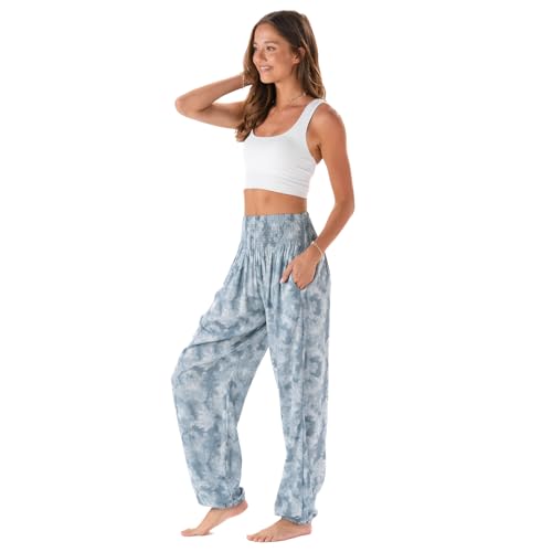 Image of Lotus and Luna Women's Harem Pants Thai Pants for Beach & Lounge High Waisted Flowy Boho Pants Genie Pants Yoga Pants