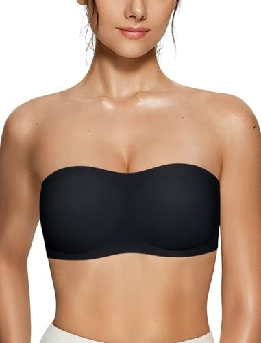 Vertvie Women's Wireless Strapless Bra Seamless Padded Bandeau Bra Non-Slip Silicone Tube Top Push Up Convertible Bralette (Black,Large)