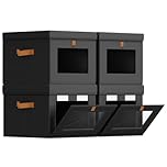 Homsorout Fabric Storage Boxes with Lids - 4 Pack Wardrobe Organiser Baskets with Handles, Foldable Side Opening Containers Decroative for Narrow Space, Bedroom, Shelves, Underbed, Black