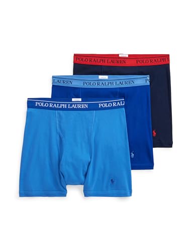 POLO RALPH LAUREN Tall Men's Classic Fit Cotton Boxer Briefs, Trunks & Long Leg Available, 3-Pack, Royal/Blue/Navy-3 Pack, 2X Big