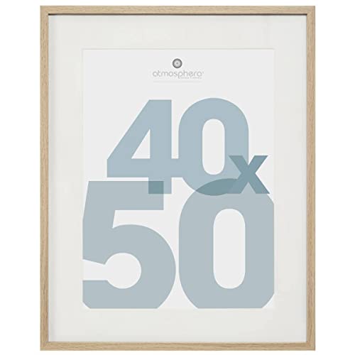 Atmosphera - Cadre Photo Manu Naturel 40 x 50 cm Avec Passe-Partout - Fixation Murale, Orientation Verticale et Horizontale - Pour Salon, Chambre