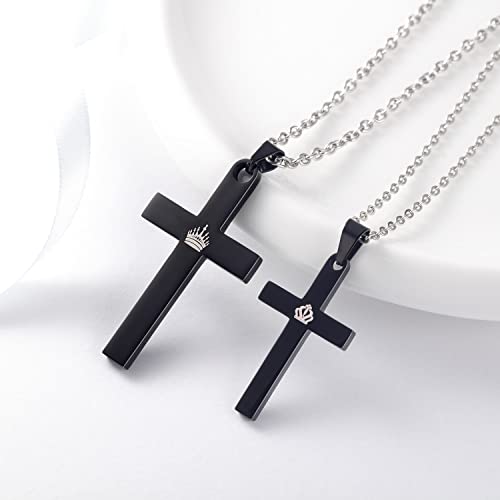 SunnyHouse Jewelry His & Hers Matching Set King Queen Cross Couple Pendant Necklace Korean Love Style with a Lucky Bean3