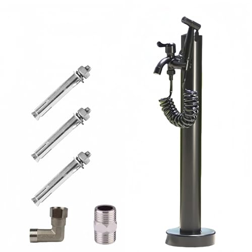 LOADFUN 屋外立水栓 ガーデン蛇口 ステンレス製 凍結防止 散水灌漑用 304ステンレス鋼 二重給水システム ダブル蛇口 安定ベース 公園 庭園 農場 洗車 ペットシャワー 防錆 耐久性 屋外水道 (?柱形B,60X6CM)