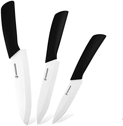 Magiware Classic 3PCS Ceramic Knife Set with Cover, Super Sharp Never Rust Healthy (6" Ceramic Chef Knife, 5" Solution Knife，4 "Classic Paring Knife)