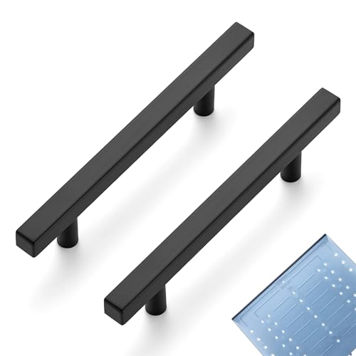 Image of Ravinte 10 Pack 4 Inch Cabinet Pulls Black Sqaure Kitchen Cabinet Handles Matte Black Cabinet Hardware Stainless Steel Drawer Pulls 6-2 /5 Inch Overall Length with Mounting Template