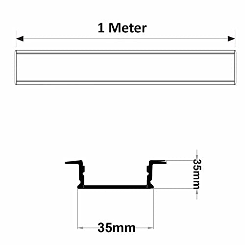 Image of (35x35mm LED Strip Light 1Meter Aluminium Rectangular Conciled Profile Light Channels with Diffused Cover, End Caps and Mounting Clips Without LED Straight Linear - Pack of 2