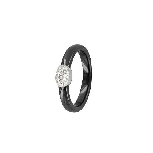Jouailla - Bague céramique noire argent 925/1000e rhodié et oxydes de zirconium - (Taille: 58)