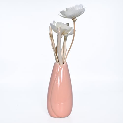 Image of Cortina Ceramic Flower Vase for Home Decor - Flower Vase for Dining Table - Nordic Modern Boho Style Decorative Ceramic Vase | Aesthetic for Office - 26X10 CM - Pink - 1 Pc